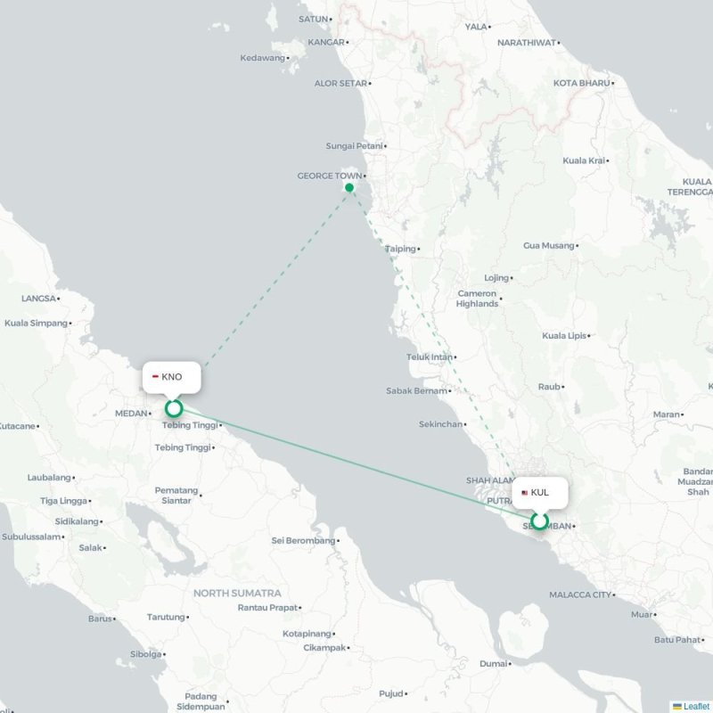 KUL - KNO route map