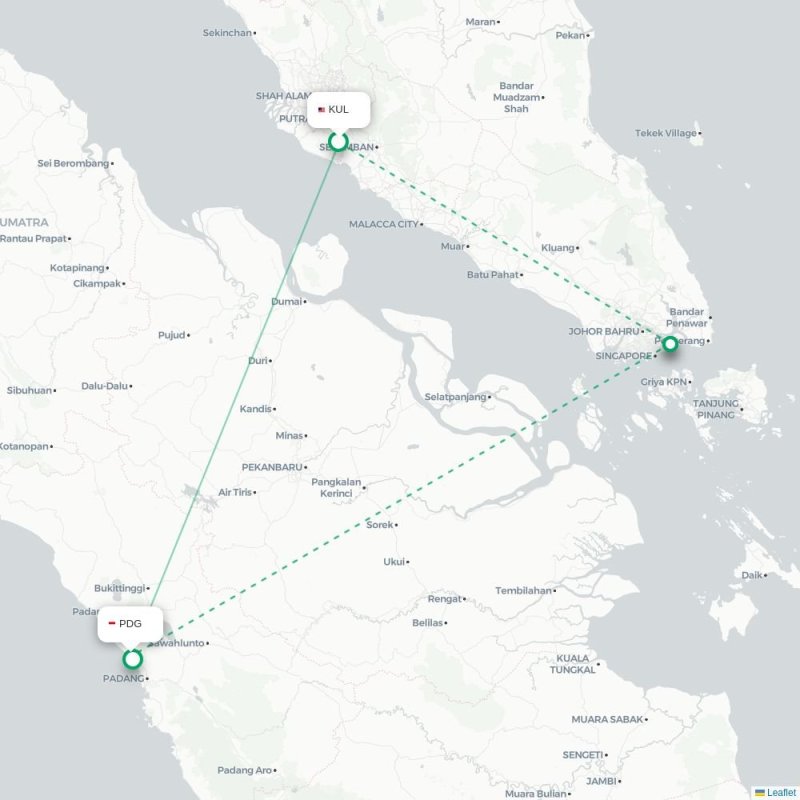 KUL - PDG route map
