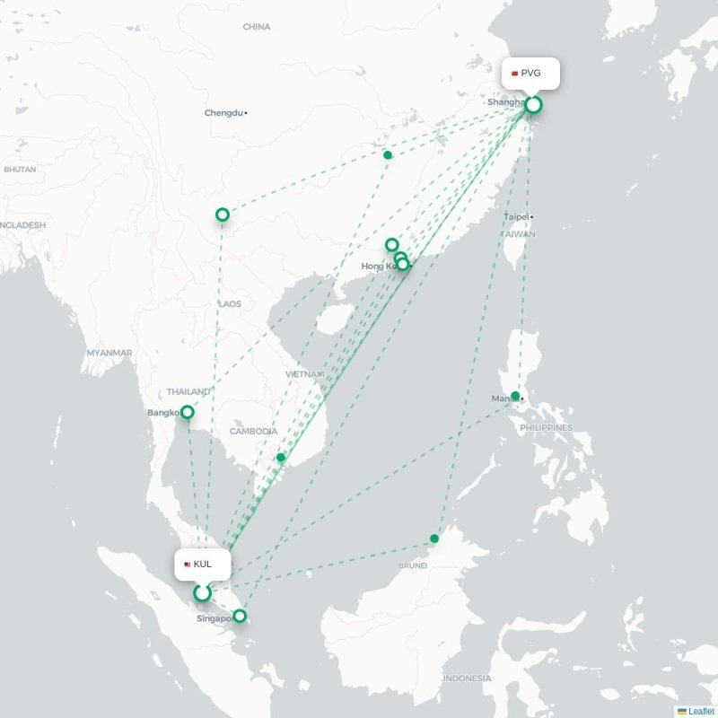 KUL - PVG route map