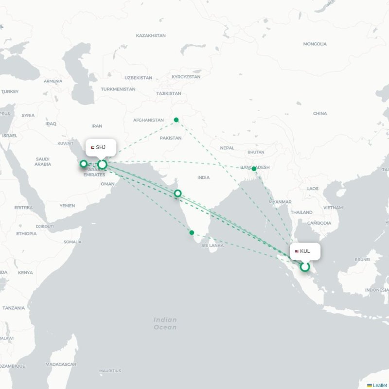 KUL - SHJ route map
