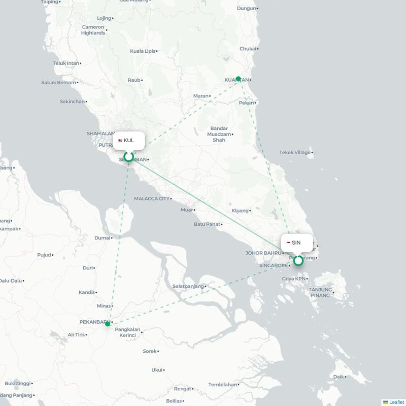 KUL - SIN route map