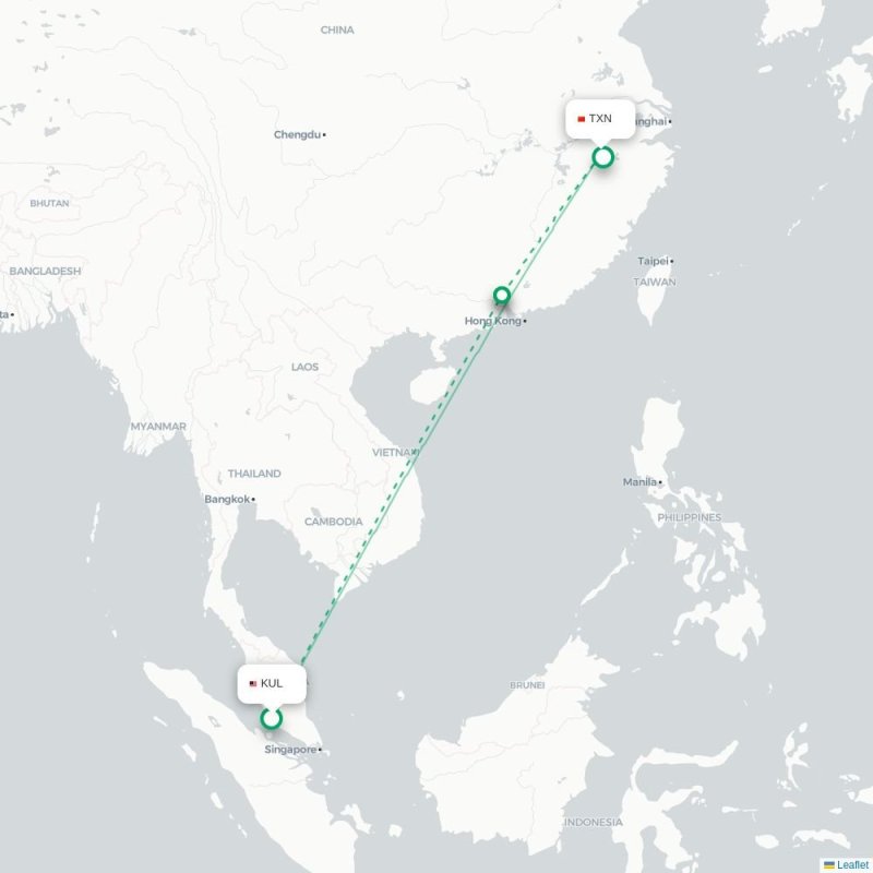 KUL - TXN route map