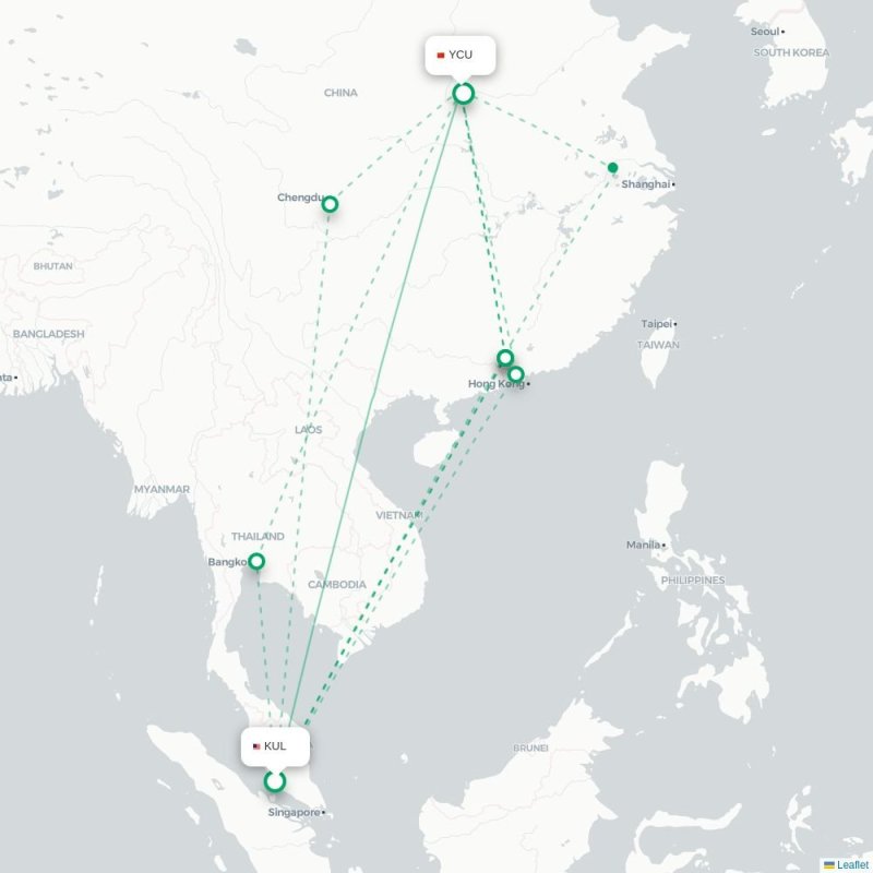 KUL - YCU route map
