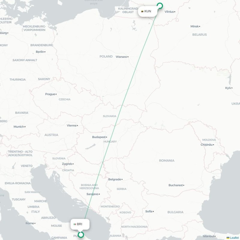 KUN - BRI route map