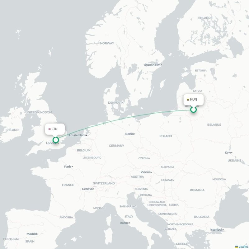 KUN - LTN route map