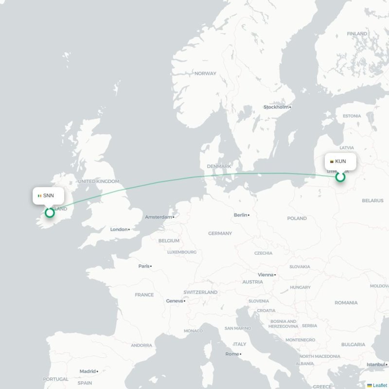 KUN - SNN route map