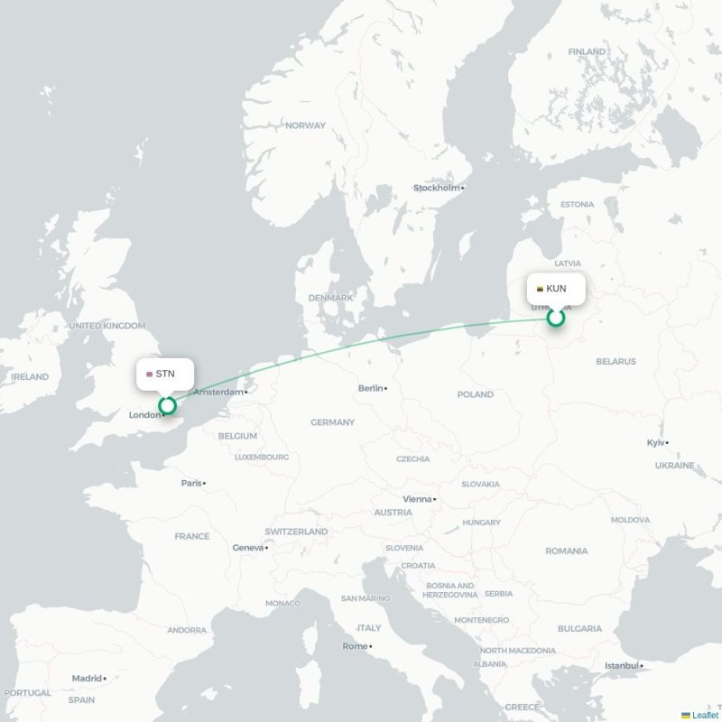 KUN - STN route map