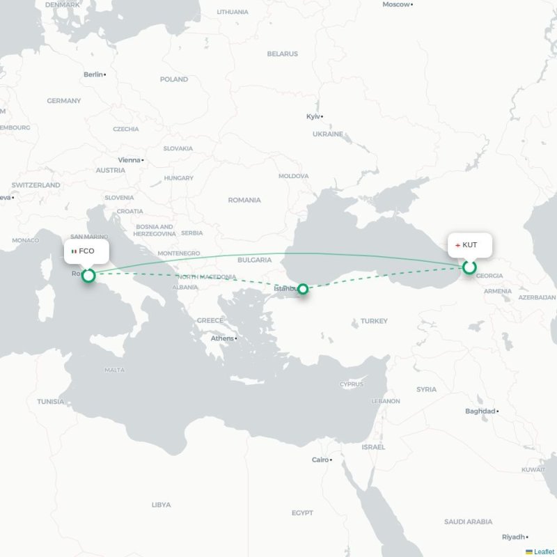 KUT - FCO route map