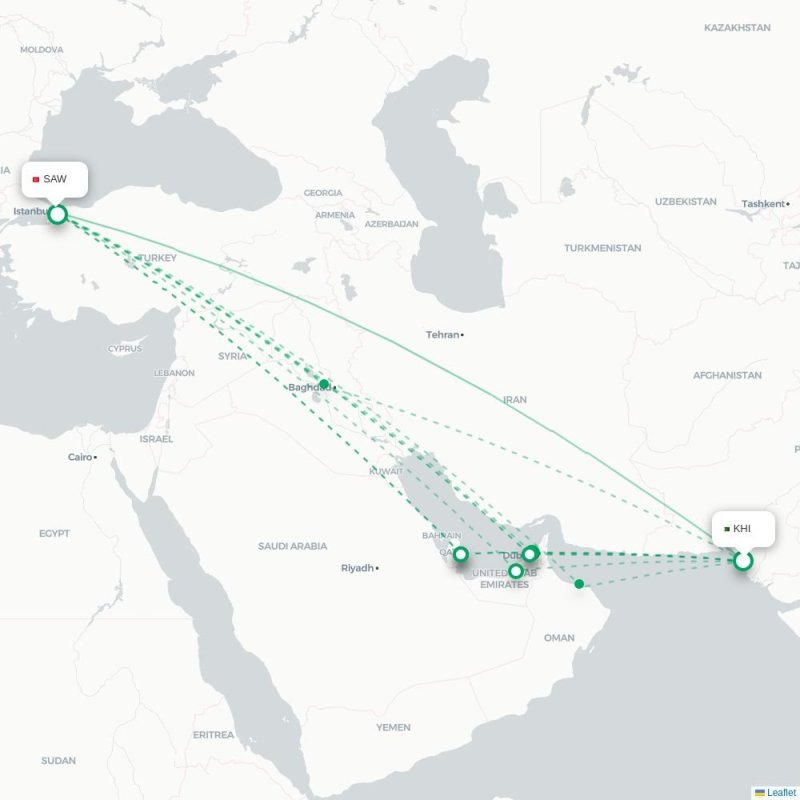 KUT - SAW route map