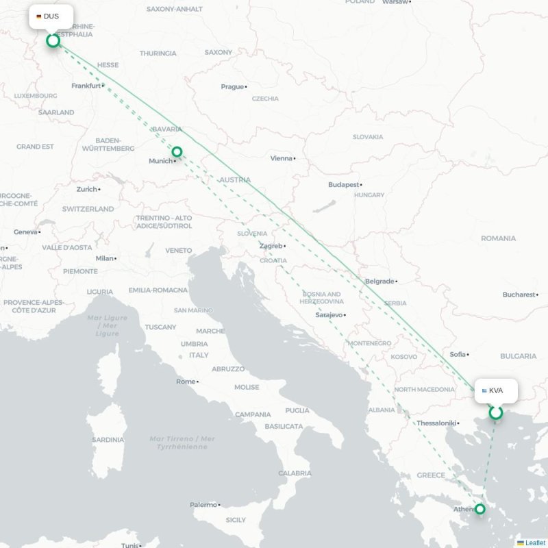 KVA - DUS route map