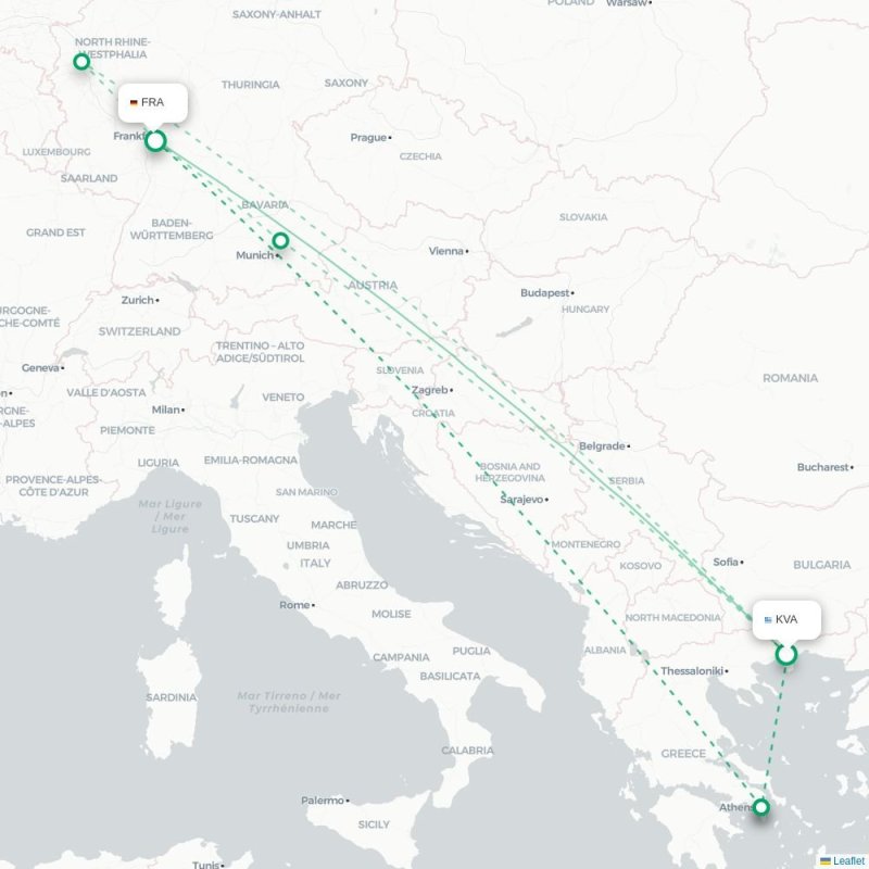 KVA - FRA route map