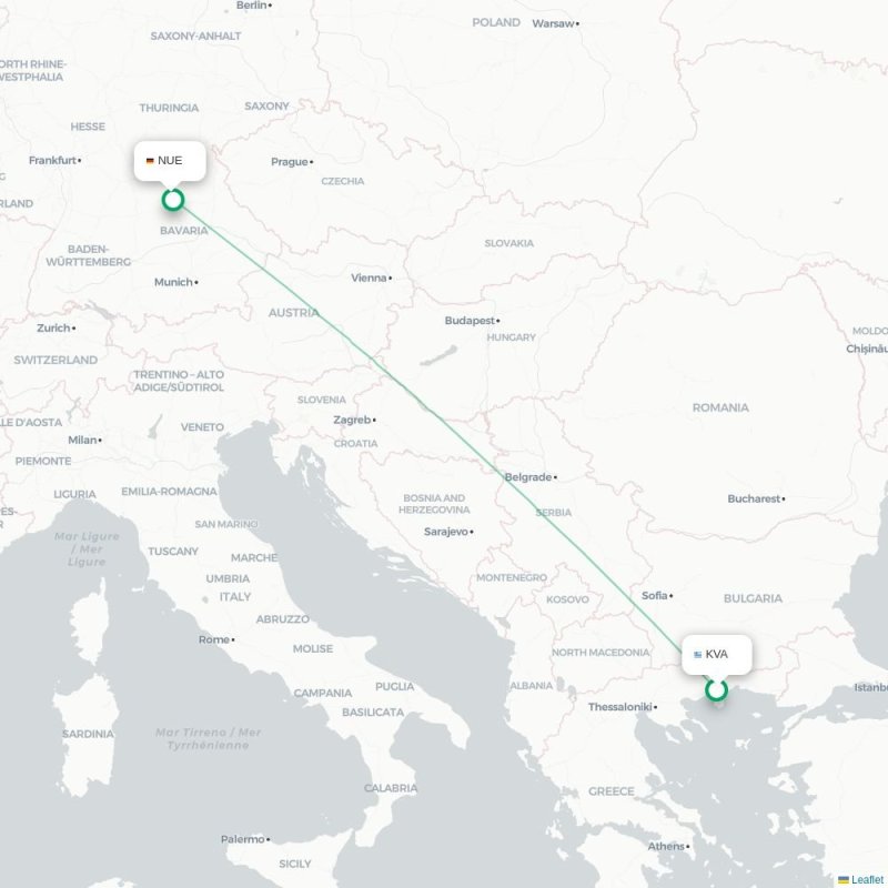 KVA - NUE route map