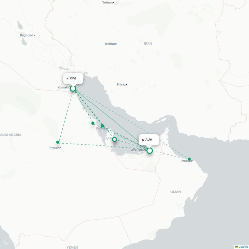 KWI - AUH route map