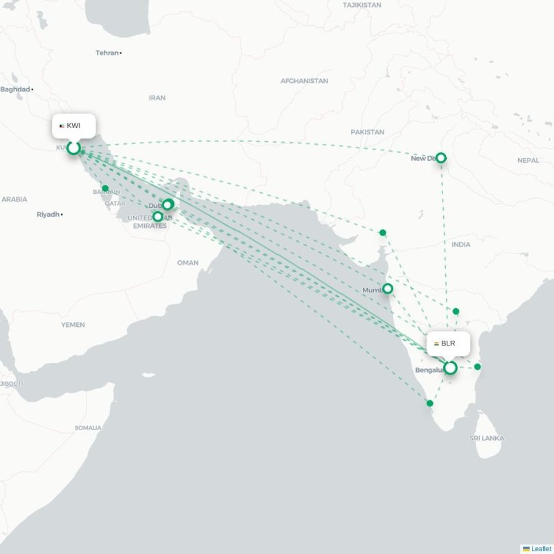 KWI - BLR route map