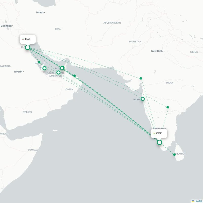 KWI - COK route map