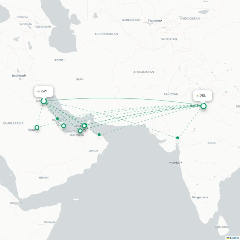 KWI - DEL route map