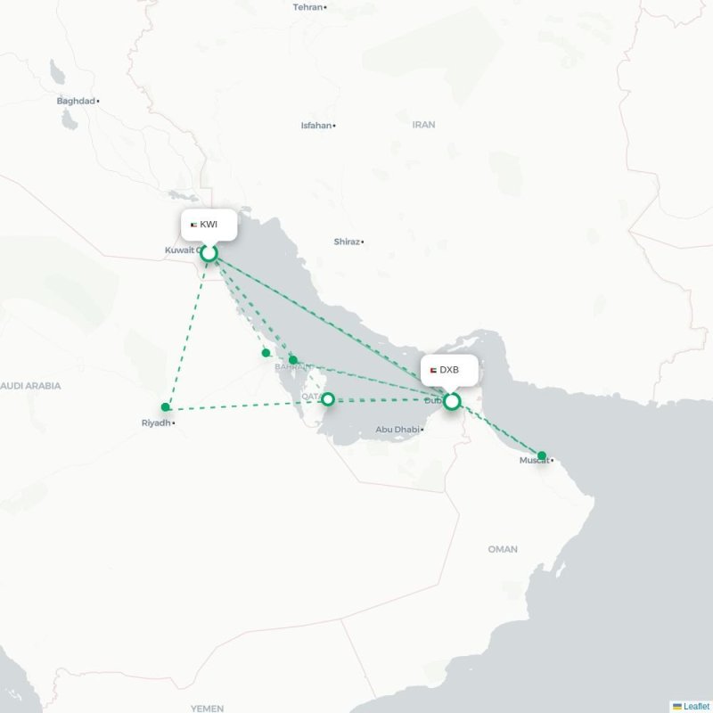 KWI - DXB route map
