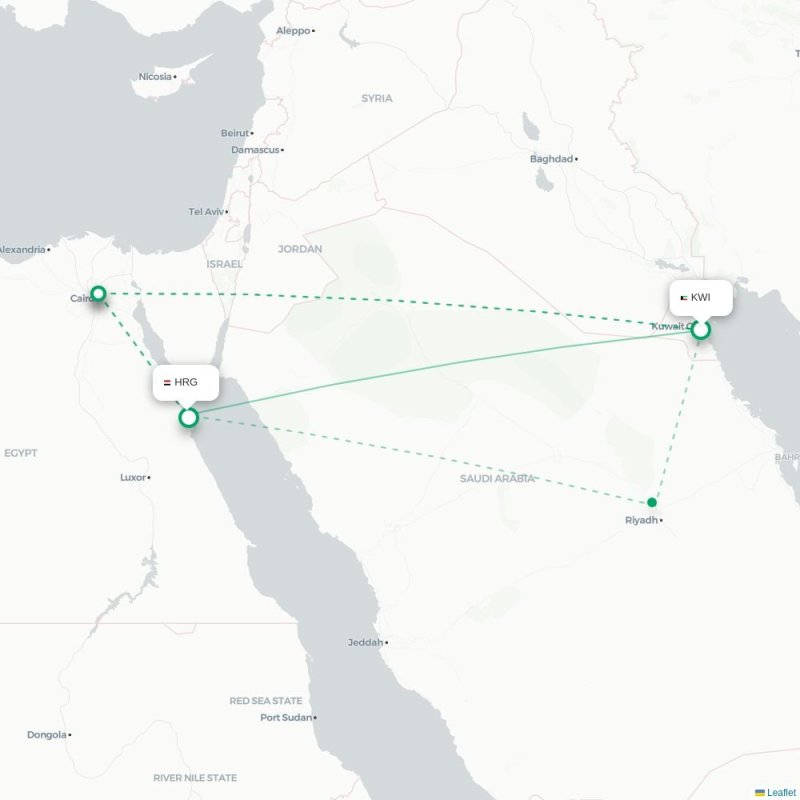 KWI - HRG route map