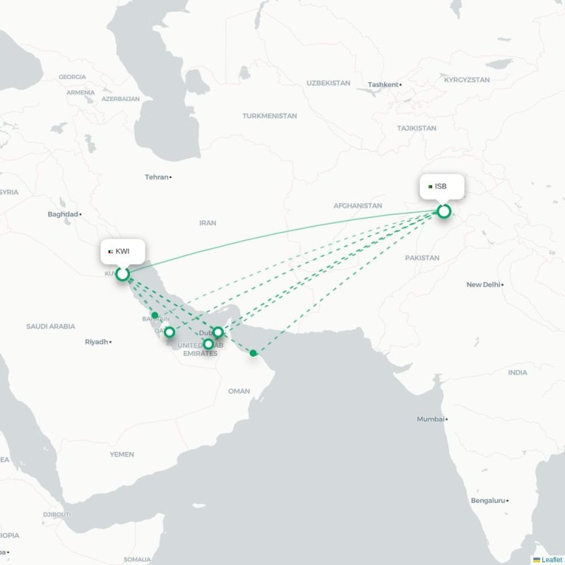 KWI - ISB route map