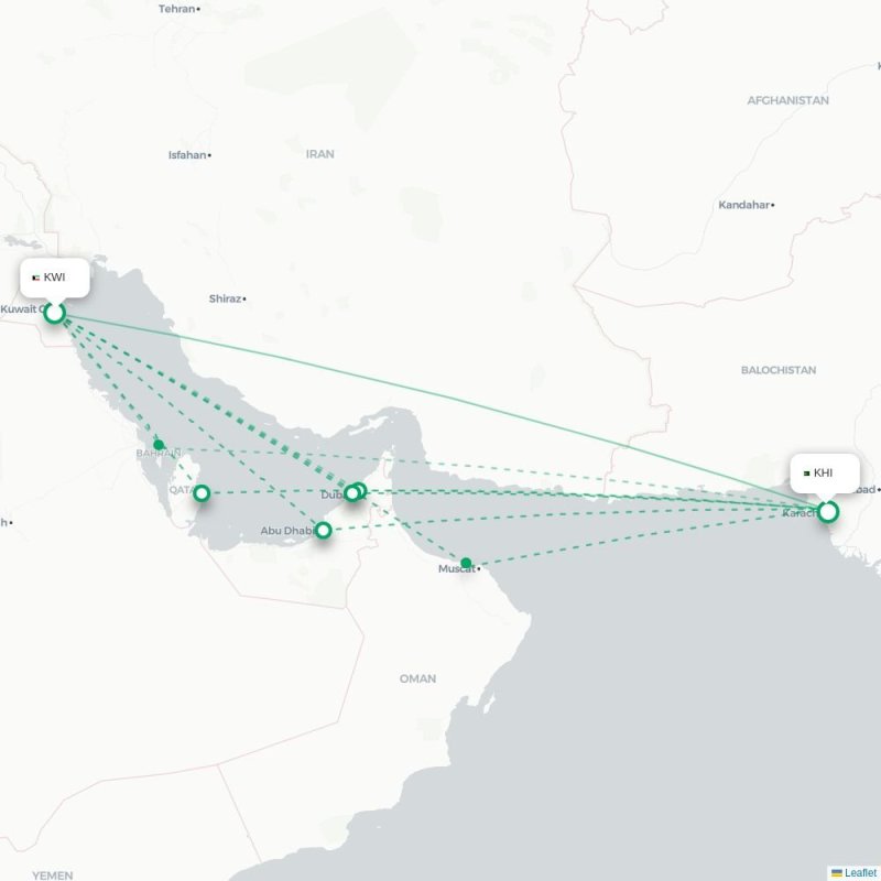 KWI - KHI route map