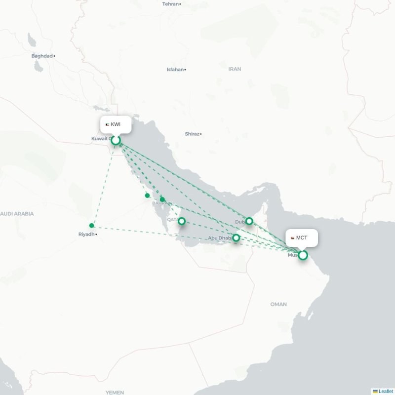 KWI - MCT route map