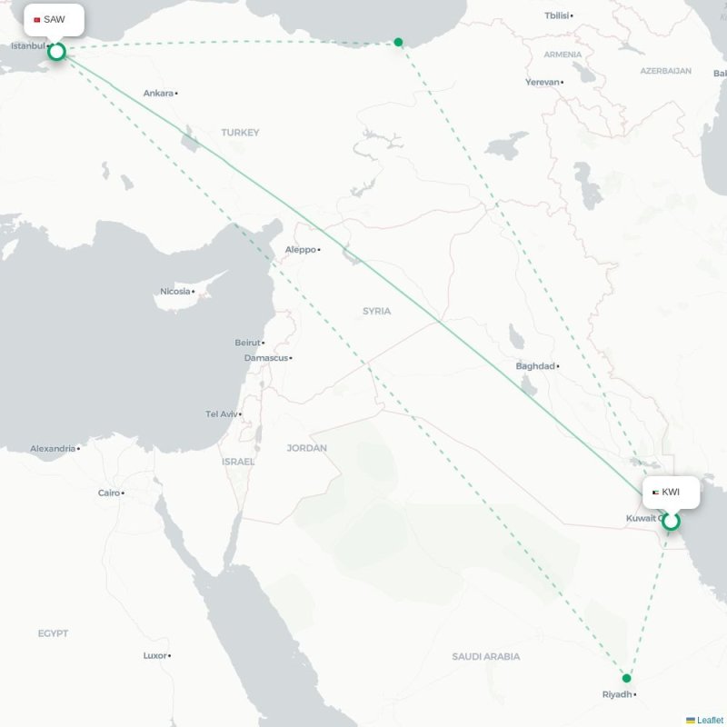 KWI - SAW route map