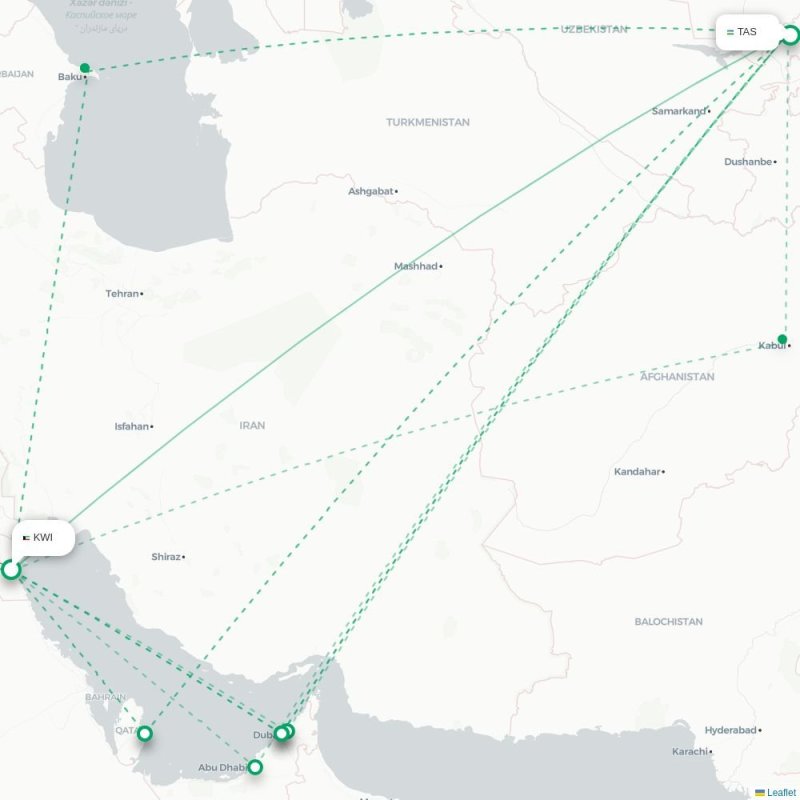 KWI - TAS route map