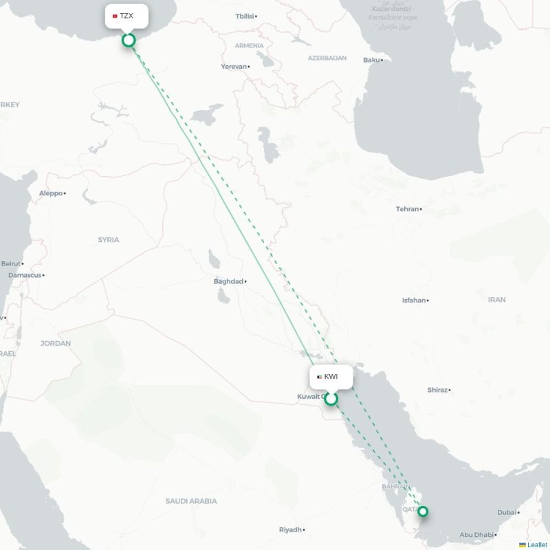 KWI - TZX route map