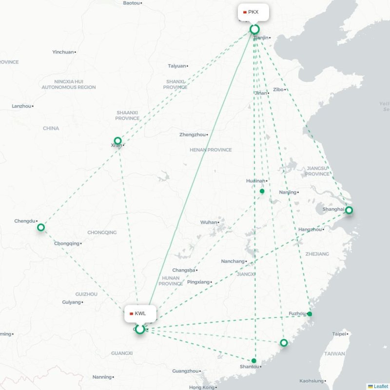 KWL - PKX route map