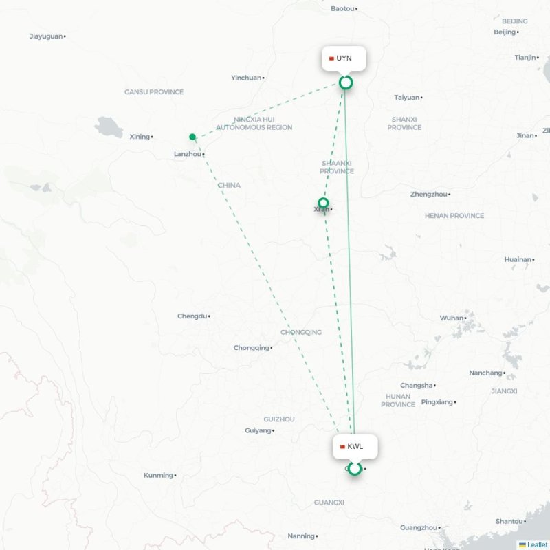 KWL - UYN route map