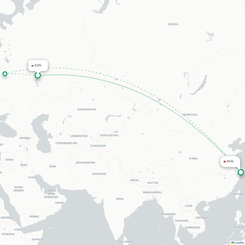 KZN - PVG route map