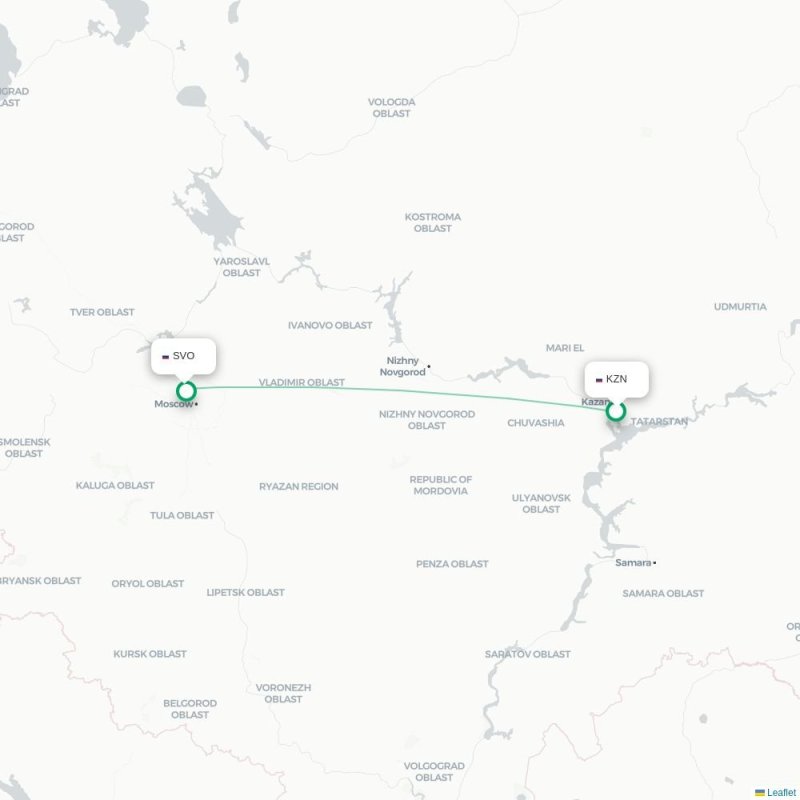 KZN - SVO route map