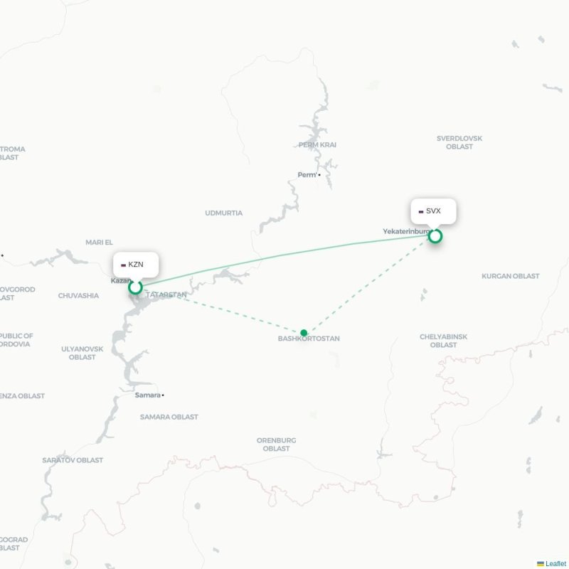 KZN - SVX route map