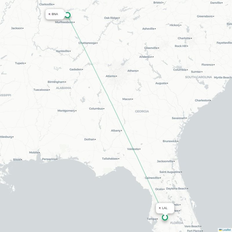LAL - BNA route map