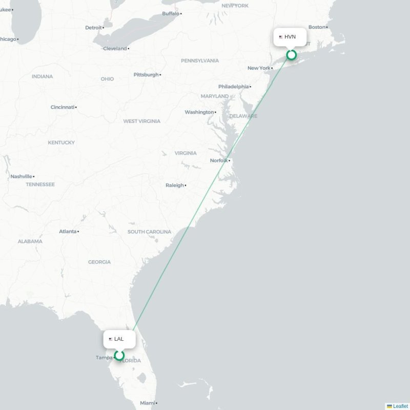 LAL - HVN route map