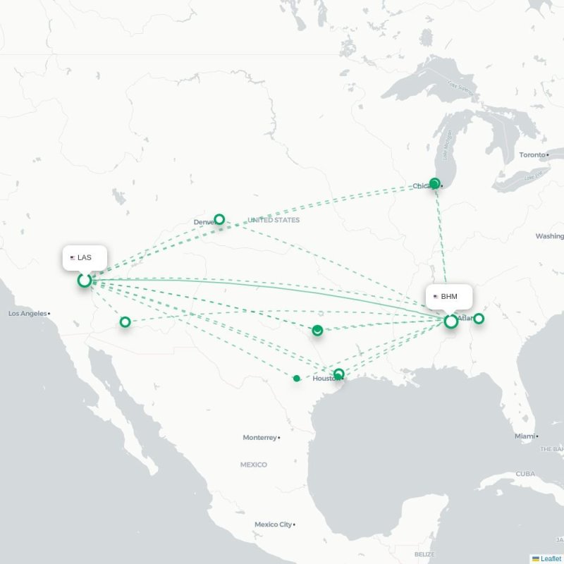 LAS - BHM route map