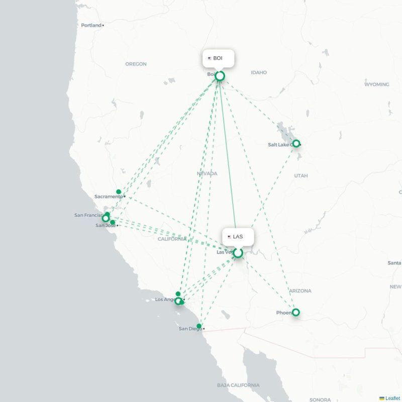 LAS - BOI route map