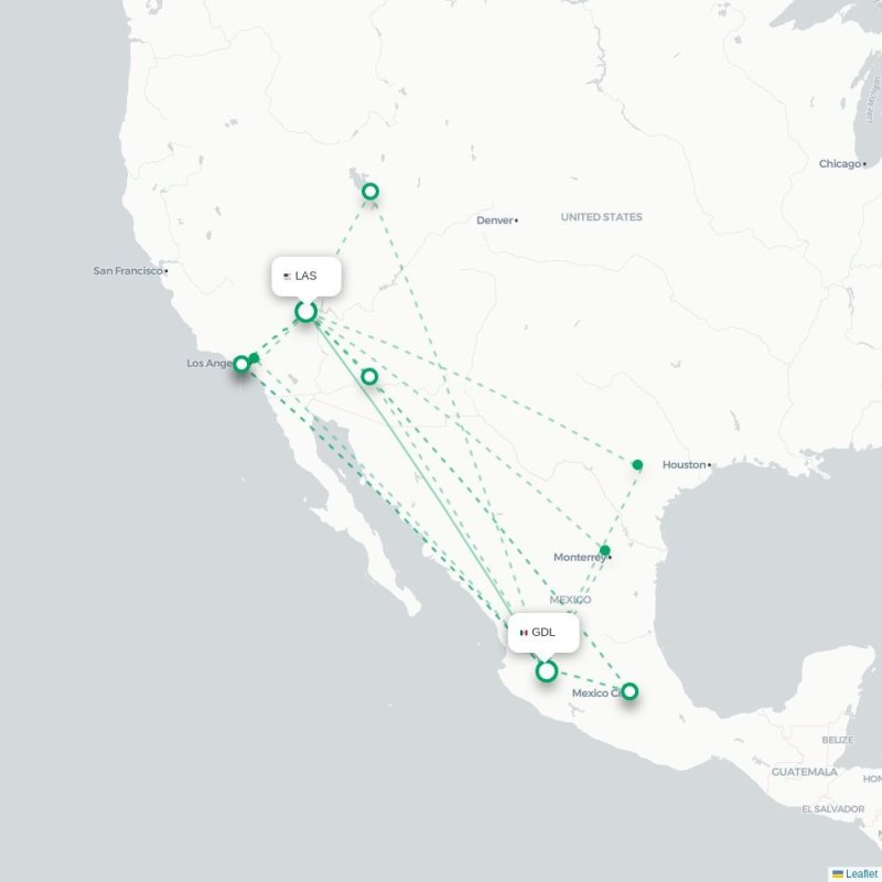 LAS - GDL route map