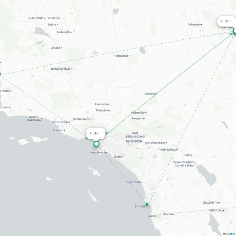 LAS - LAX route map