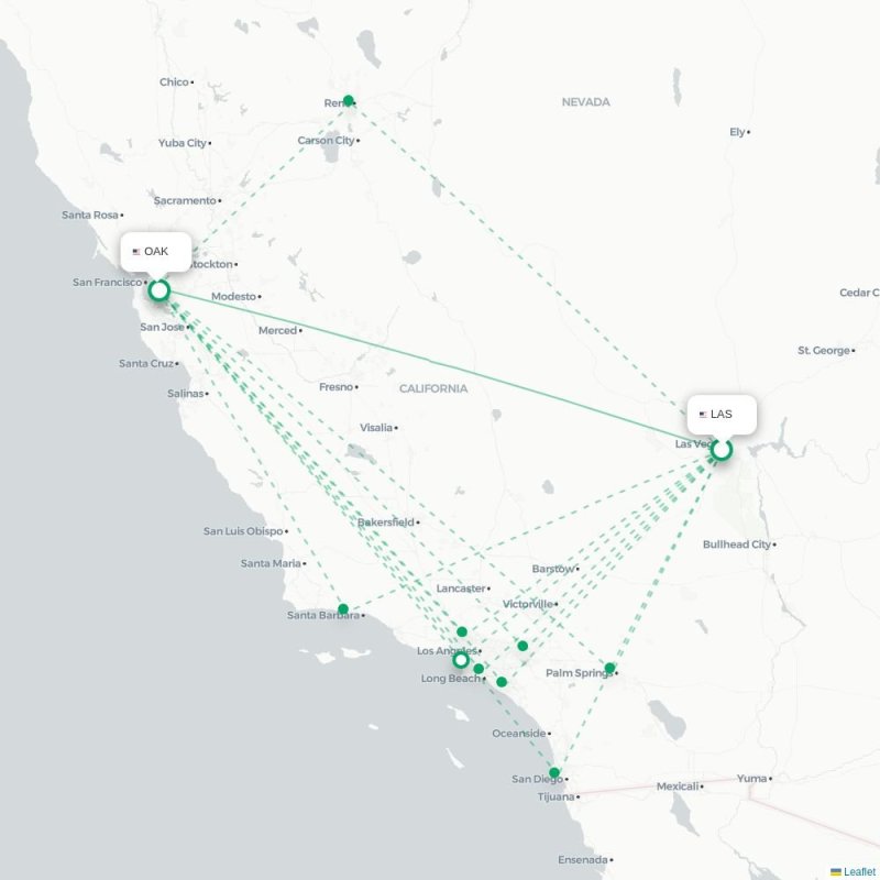 LAS - OAK route map