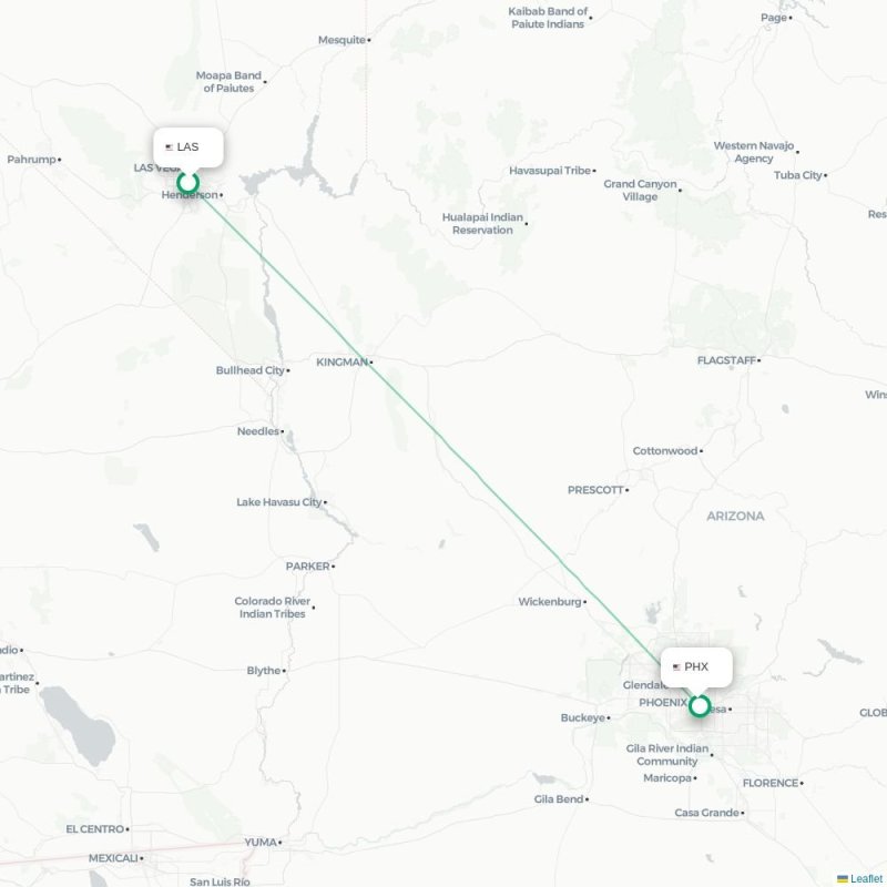 LAS - PHX route map