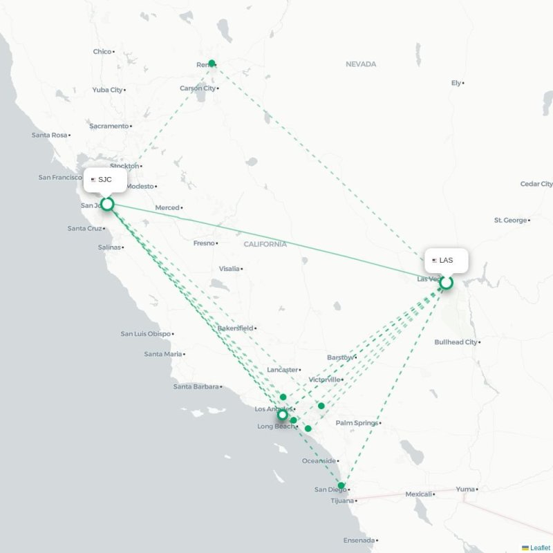 LAS - SJC route map