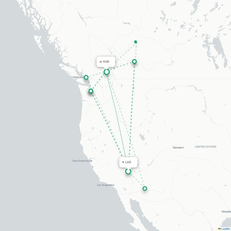 LAS - YLW route map
