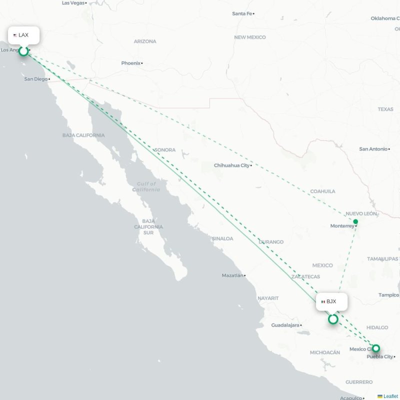 LAX - BJX route map