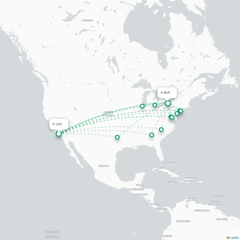 LAX - BUF route map
