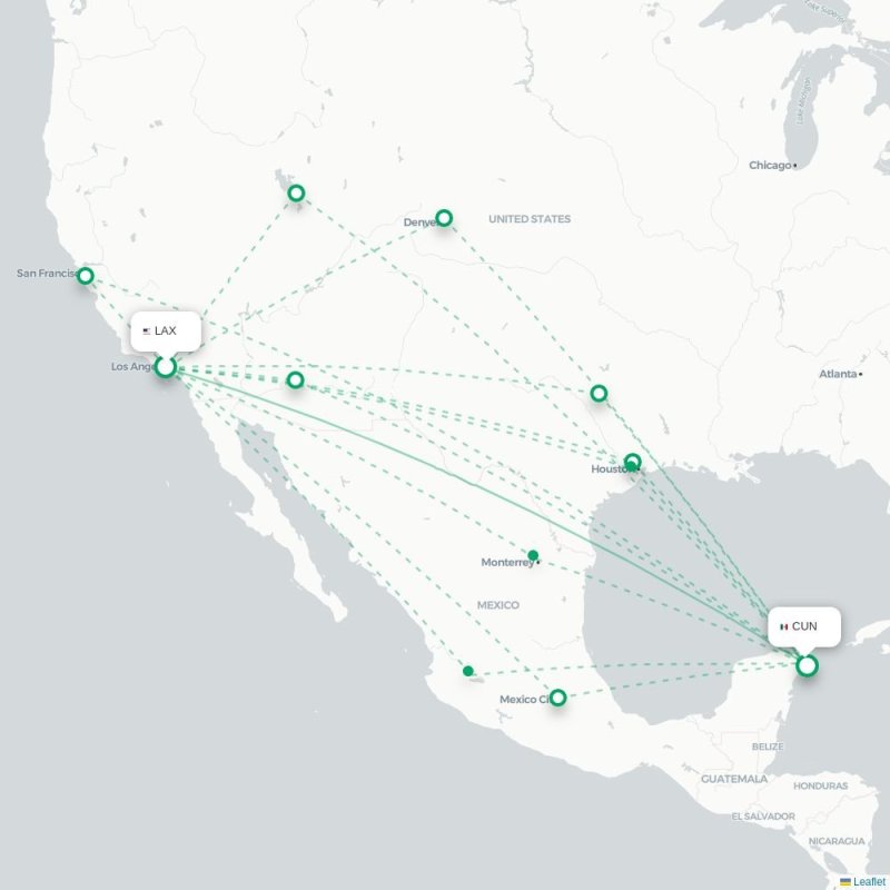 LAX - CUN route map