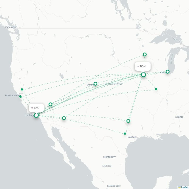 LAX - DSM route map