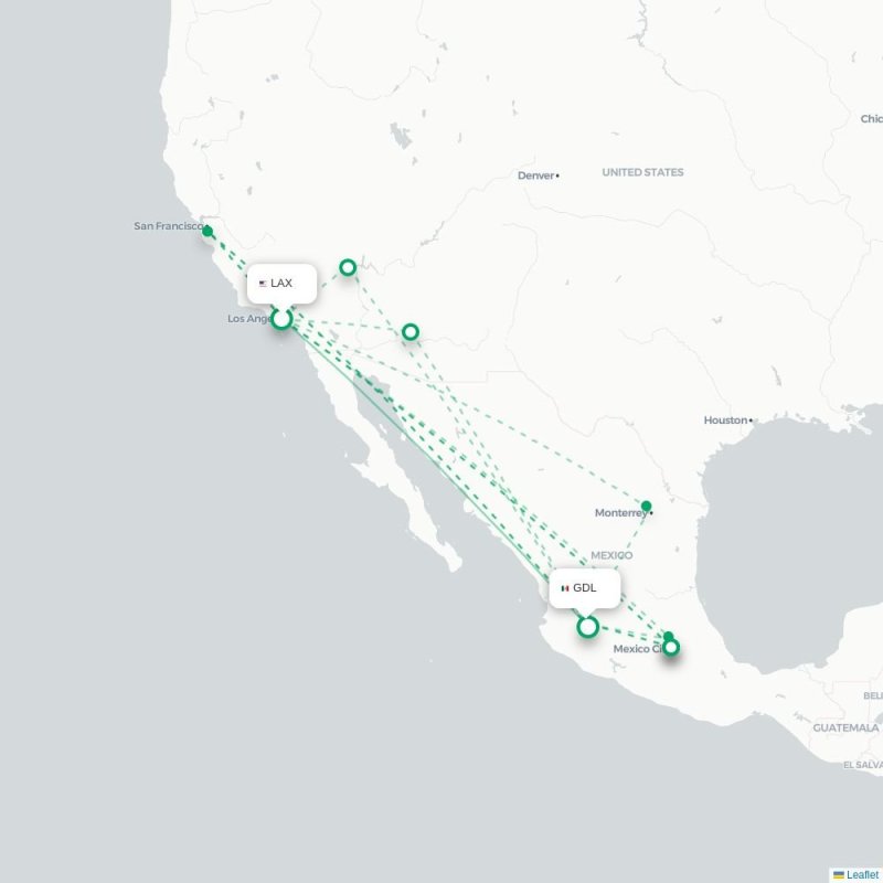 LAX - GDL route map