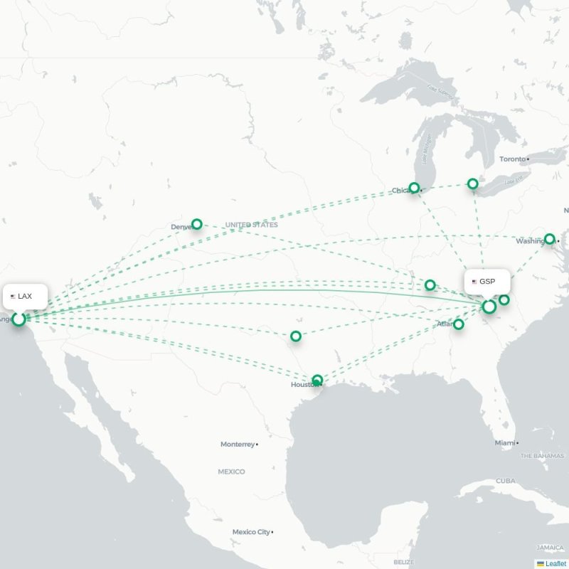 LAX - GSP route map