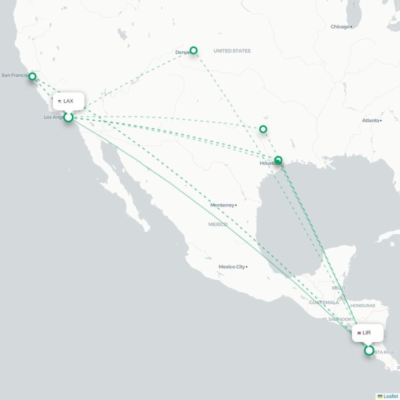 LAX - LIR route map